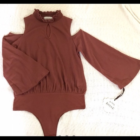 Cold Shoulder Rust Color High Neck Bodysuit XS - Picture 2 of 4